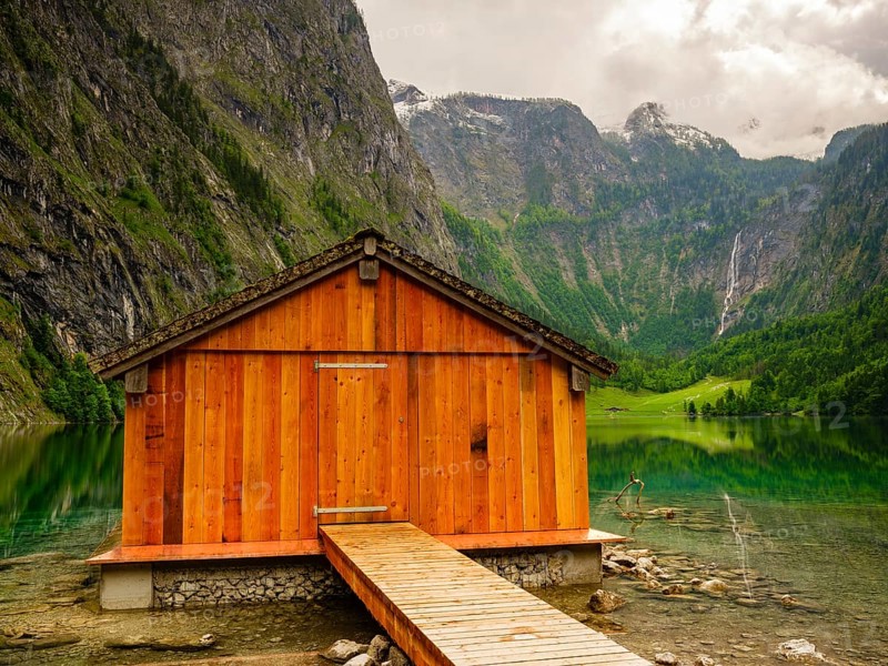Boathouse at the Obersee near Königssee in the Berchtesgaden National Park, Schönau am Königssee, Berchtesgadener Land, Upper Bavaria, Bavaria, Germany