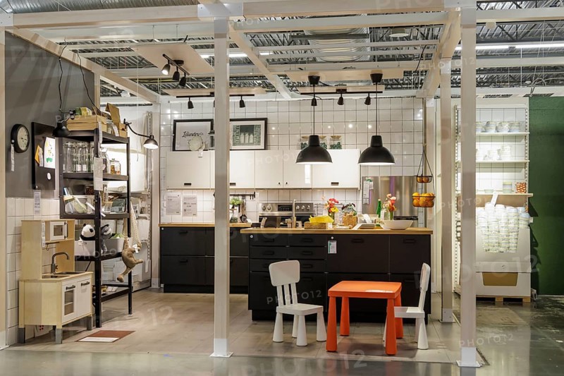 Full kitchen display in the showroom section of IKEA home store