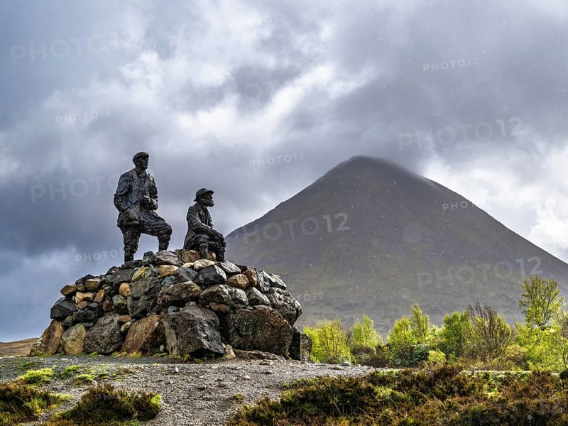 Collie and MacKenzie Statue, Sligachan Old Bridge, Isle of Skye, Scotland, UK