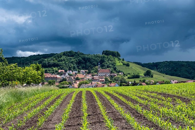Dark clouds in the sky, Castell, Steigerwald nature park Park, Lower Franconia, Franconia, Germany