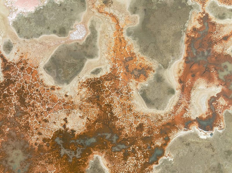 Salt marsh at the Skeleton Coast. Aerial view. Drone shot. Dorob National Park, Namibia
