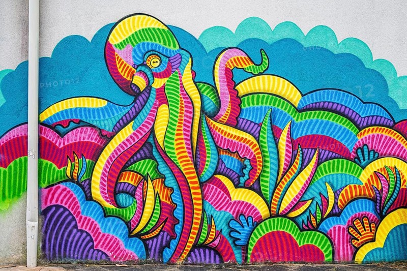 Octopus graffiti in Le Verdon-sur-Mer, Nouvelle-Aquitaine, Gironde, France