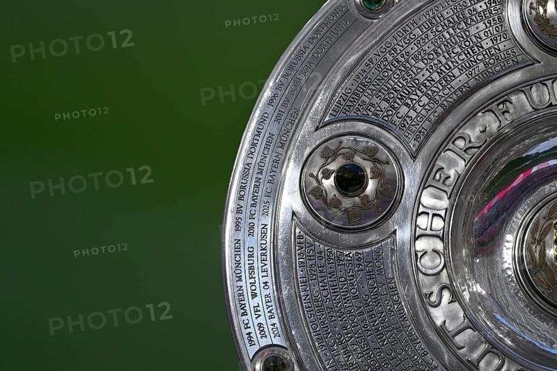 Bundesliga Meisterschale, cup, trophy, detail, close-up, only one place left for 2026, Allianz Arena, Munich, Bavaria, Germany