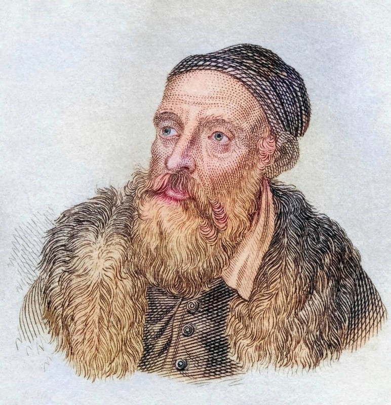 Titian, Tiziano Vecellio, (born around 1488 to 1490 in Pieve di Cadore near Belluno, then county of Cadore, died 27 August 1576 in Venice) is considered the leading representative of 16th century Venetian painting and one of the main masters of the Italian High Renaissance, coloured woodcut from Crabbe's Historical Dictionary from 1825, Historical, digital reproduction