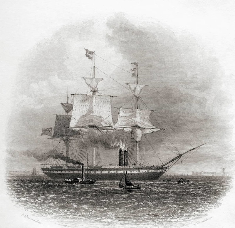 The SS Great Britain leaving Liverpool, England in 1853, from the Cyclopaedia of Useful Arts and Manufactures by Charles Tomlinson, digital reproduction of a historical original