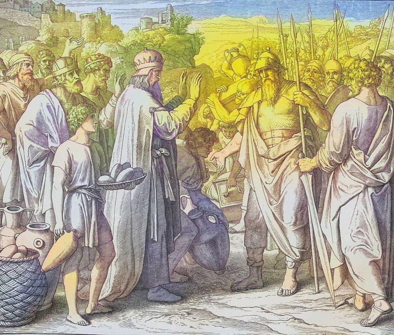 Biblical story, Melchisedek, a priest-king of Salem, blesses Abraham, digitally enhanced reproduction of a wood engraving by Julius Schnorr von Carolsfeld, historical, around 1860, exact date unknown