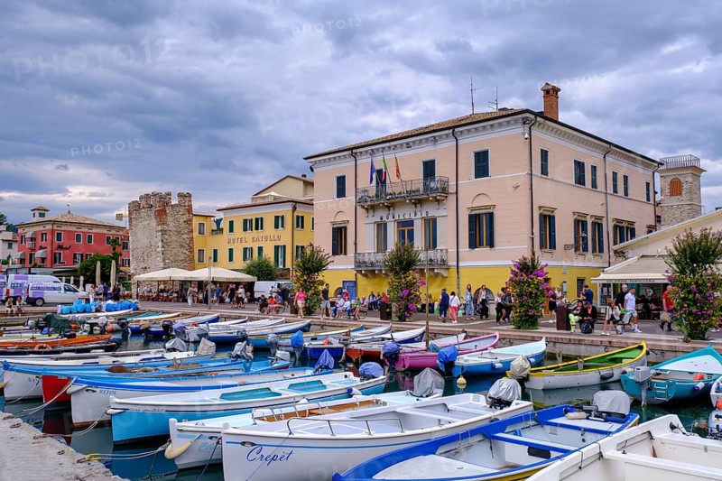 Fishing boats at the harbour, Bardolino, Lake Garda, Veneto, Italy
