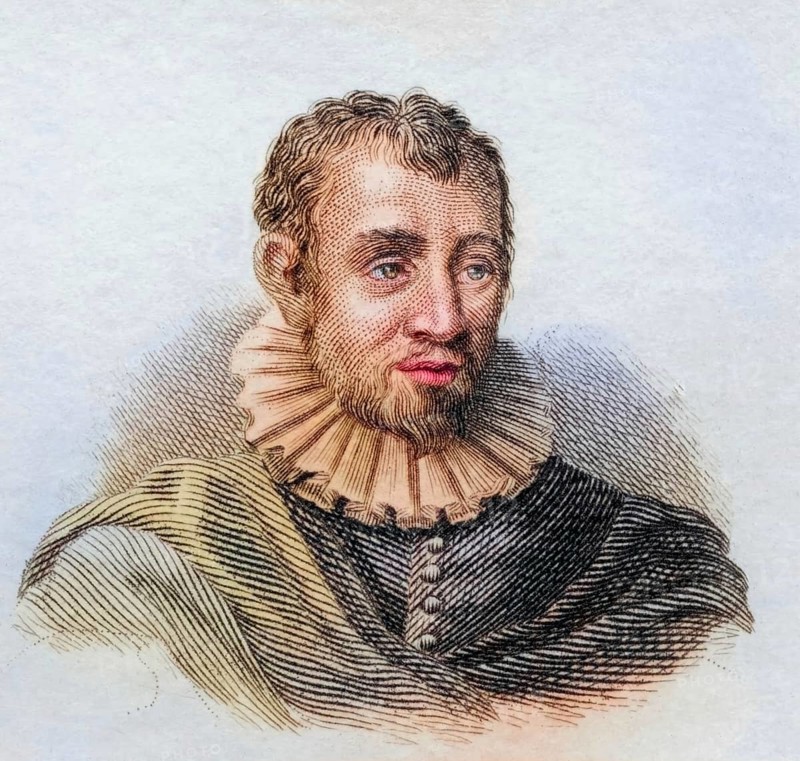 Agostino Carracci, (born 16 August 1557 in Bologna, died 22 March 1602 in Parma) was an Italian painter and engraver, coloured woodcut from Crabbe's Historical Dictionary from 1825, Historical, digital reproduction