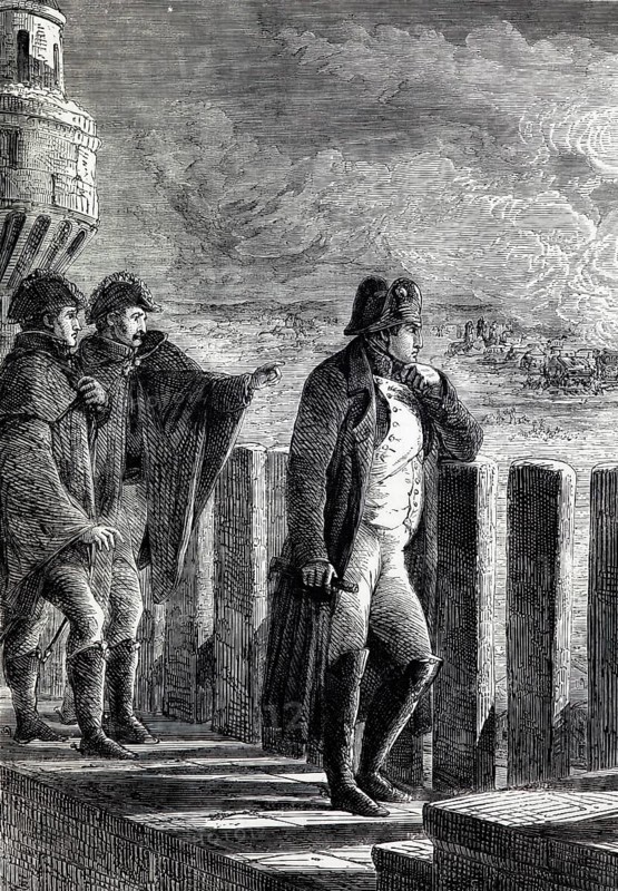 Napoleon I observes the burning of Moscow, which broke out on 14 September 1812, the day when Russian troops and inhabitants left the city and Napoleon's vanguard marched into the city, digital reproduction of a historical model