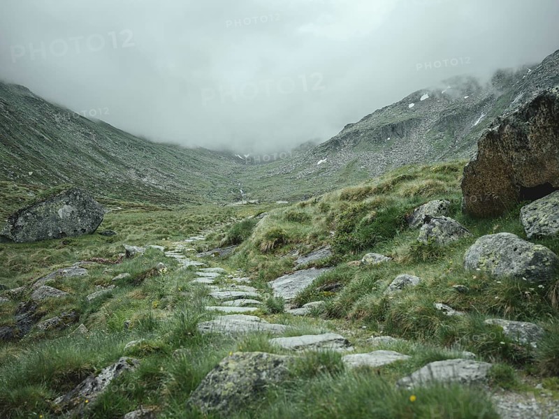Historical sower's path along which Holocaust survivors travelled from Austria to Italy in 1947 in order to embark for Palestine, Krimmler Tauern, Pinzgau, Salzburg, Austria