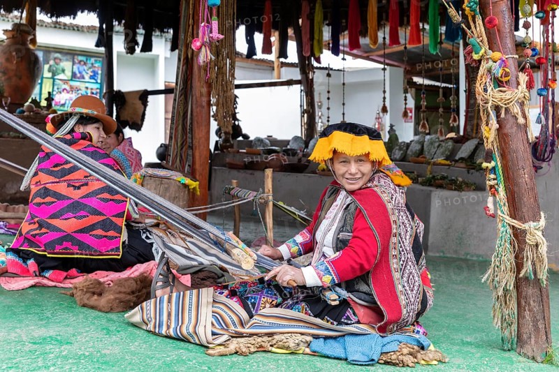 Traditional Peruvian weaving mill, alpaca and llama farm, near Cusco, Peru