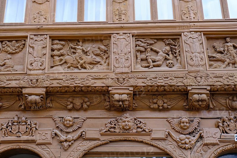 Details on half-timbered houses, Breite Straße, Wernigerode, Harz, Saxony-Anhalt, Germany