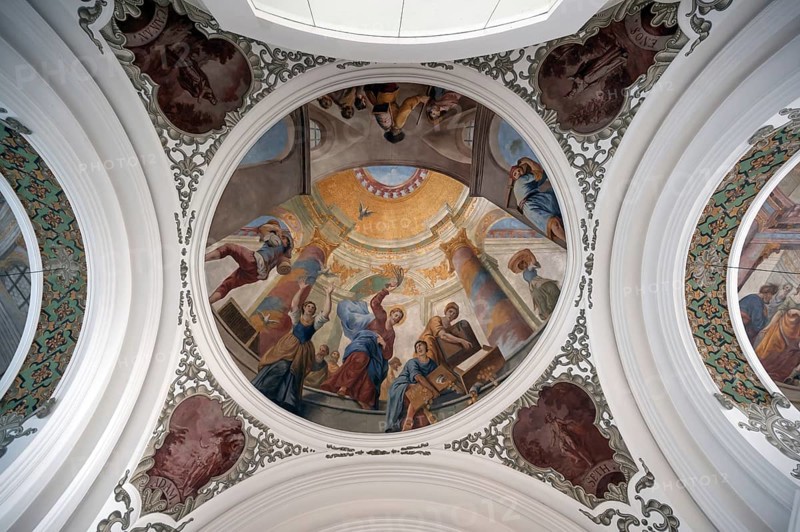 Ceiling painting, Jesus drives the merchants out of the temple, 1746, St Martin's Church, Biberach an der Riß, Baden-Württemberg, Germany