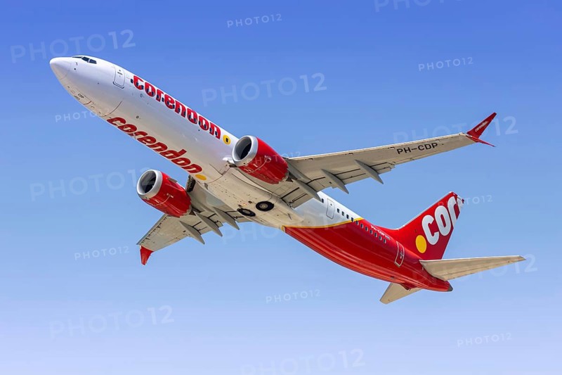 A Boeing 737 MAX 9 aircraft of Corendon with the registration PH-CDP at Rhodes Airport, Greece
