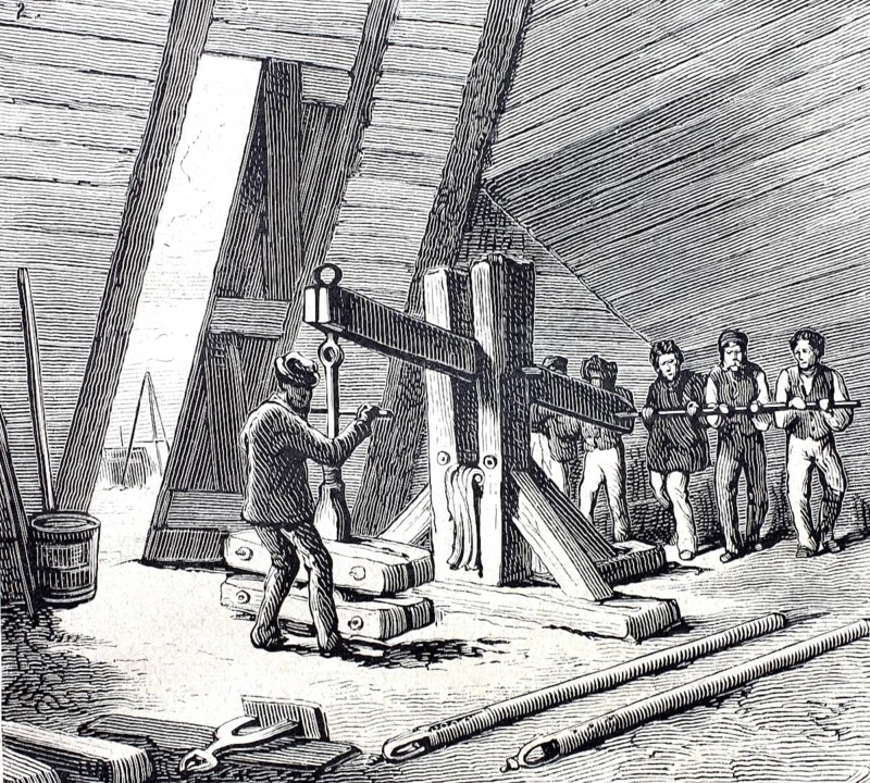 Petroleum wells in Oelheim, Ölheim, oil production, drilling machine for oil exploration, around 1882, district of Peine, Lower Saxony, Germany, Historical, digitally enhanced reproduction of a 19th century original