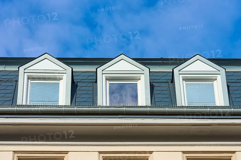 Three skylights under a clear blue sky, modern architecture with symmetrical structures, Freiburg im Breisgau, Black Forest, Baden-Württemberg, Germany