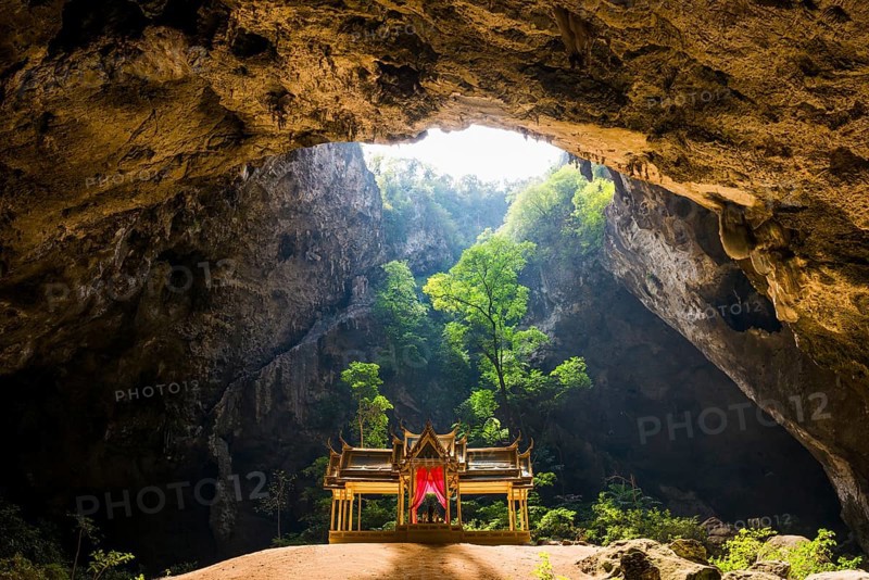 Temple in a stalactite cave, Phraya Nakhon Cave, Khao Sam Roi Yot National Park, Hua Hin, Prachuap Khiri Khan, Thailand