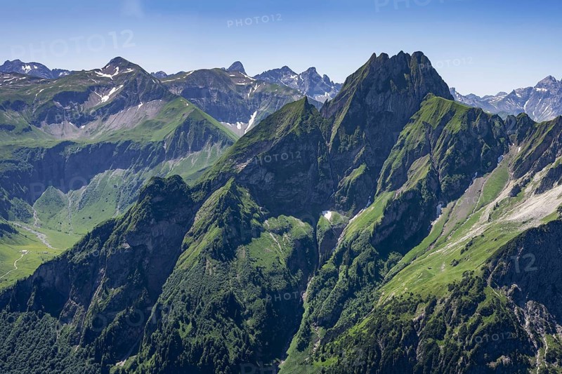 Mountain panorama from Laufbacher-Eckweg to Höfats, 2259m, Allgäu Alps, Allgäu, Bavaria, Germany