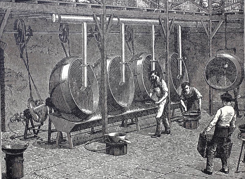 Workers in a factory for the production of sweets, around 1850, digitally enhanced reproduction of a 19th century model, historical, exact date unknown