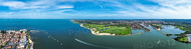 Panorama of Arcachon and La Teste-de-Buch from a drone, Gironde, France