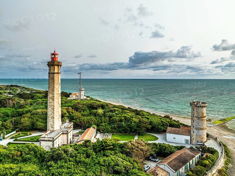 WHALE LIGHTHOUSE from a drone, Saint-Clement-des-Baleines, Atlantic, France