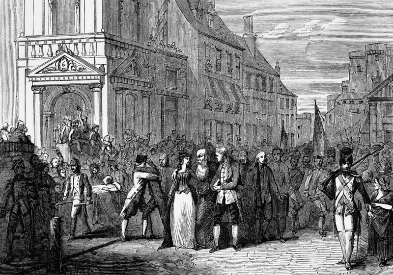 The first day of freedom after the storming of the Bastille in Paris, France, on the morning of 14 July 1789, digital reproduction of a historical original