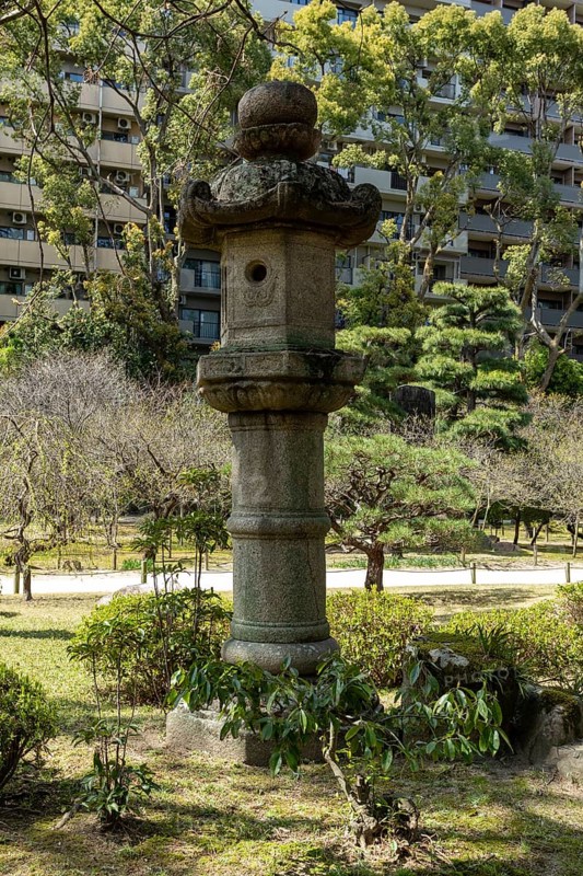 Toro stone lantern in Shukkei-en, historical Japanese strolling garden, Japanese garden, green area, tourist attraction, sight, Naka-ku, Hiroshima, Japan