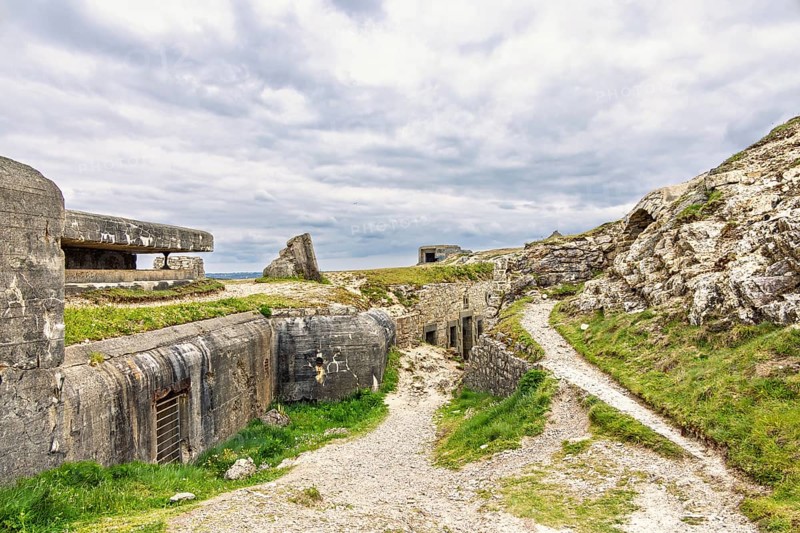 Fortress at PenHat with bunkers from World War II that were part of the Atlantic Wall, Camaret-sur-Mer, Crozon peninsula, Bretagne, France