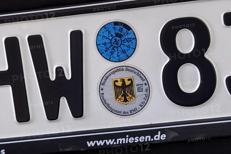 THW licence plate with approval seal of the Procurement Office of the BMI. Stuttgart, Baden-Württemberg, Germany