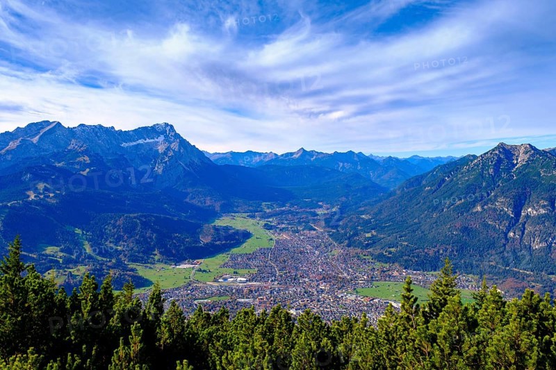 View, on the Wank, Garmisch-Partenkirchen, Werdenfelser Land, Upper Bavaria, Bavaria, Germany