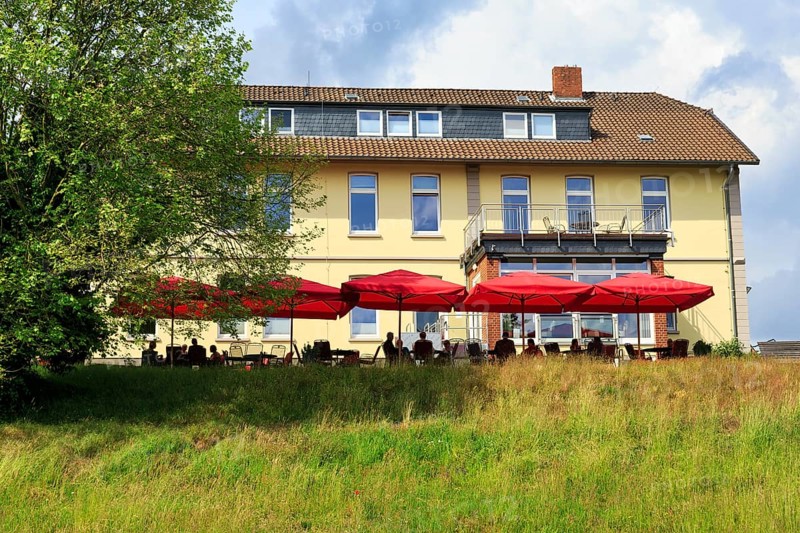 Café in the Celle medicinal plant garden, show garden for medicinal plants, park, Expo 2000, Celle, Lüneburg Heath, Germany