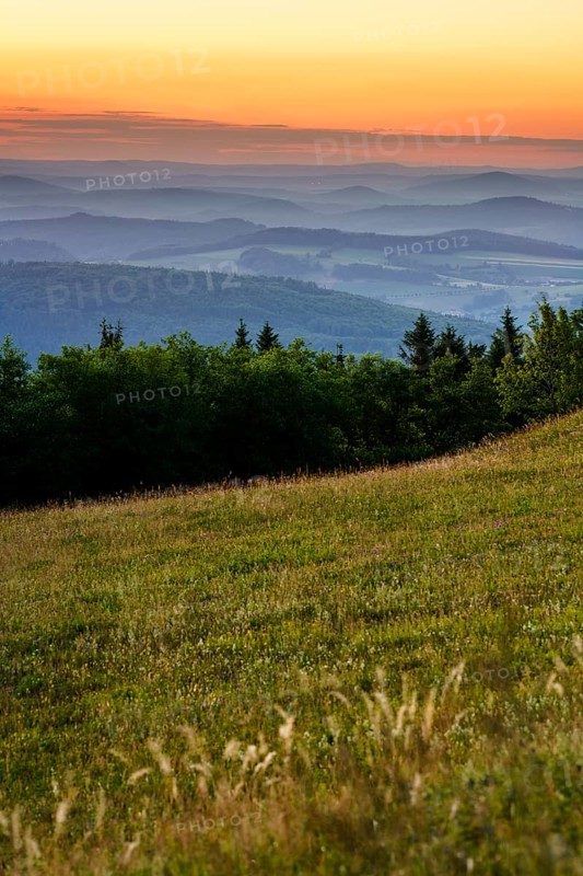 View from the Wasserkuppe at dusk, Hesse, Germany