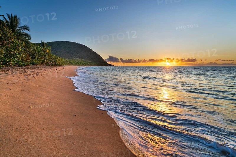 Beach of Grande Anse, sunset, Deshaies, Basse Terre, Guadeloupe, French Antilles, Caribbean