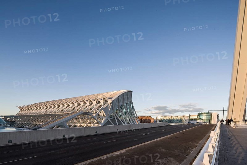 Modern white building under a blue sky in Valencia City of Arts and Sciences