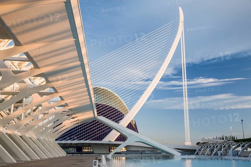 Modern architecture in Valencia with futuristic design and blue sky in the background City of Arts and Sciences