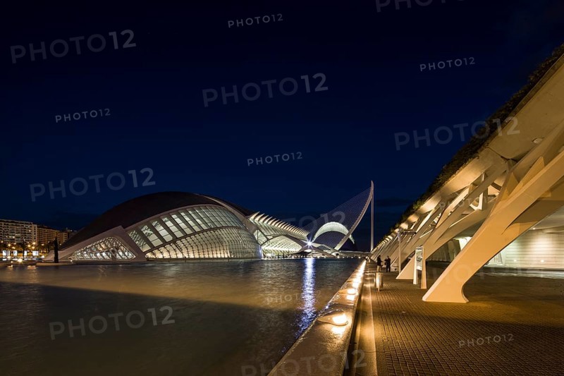Valencia Spain Innovative urban structures reflect in the water under a dark sky City of Arts and Sciences