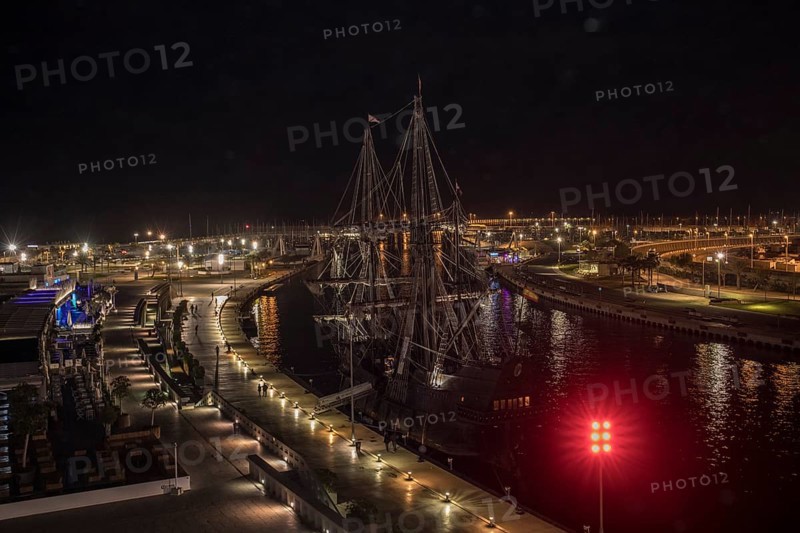 Galleon moored at the harbour Night shot