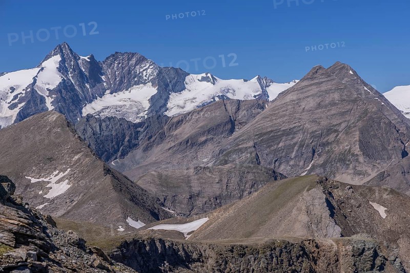 Landscape panorama, summit cross, Brennkogel, hiker, GroÃŸglockner, Pinzgau