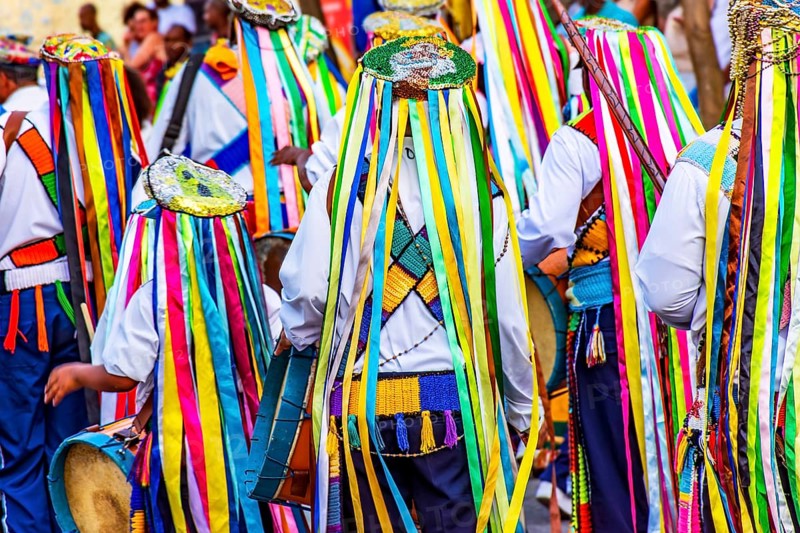 Congado parade through the streets of Belo Horizonte with its typical and colorful clothes, Belo Horizonte, Minas Gerais, Brazil