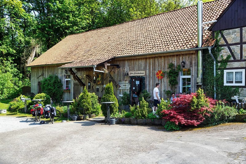 CafÃ© in a country inn, historic watermill, LÃ¼gde, Weserbergland, North Rhine-Westphalia, Germany