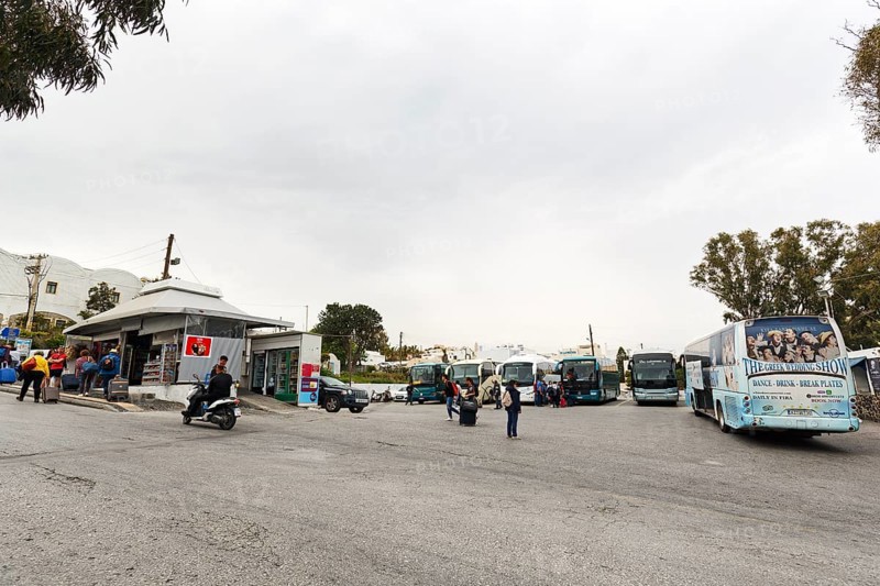 Tourists, Arrival at the bus station, Fira, Santorini, Cyclades, Greece