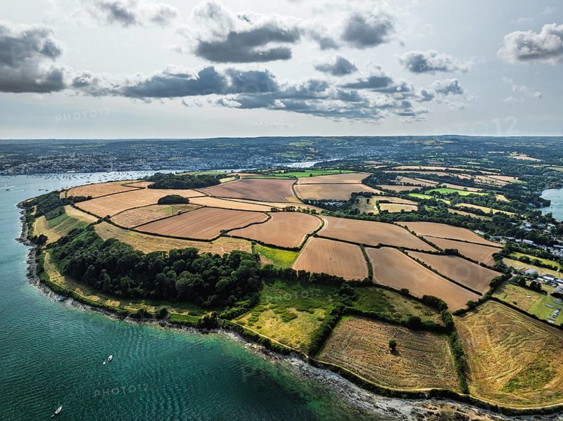 Mylor Churchtown Village from a drone, Carrick Roads, River Fal, Falmouth, Cornwall, UK