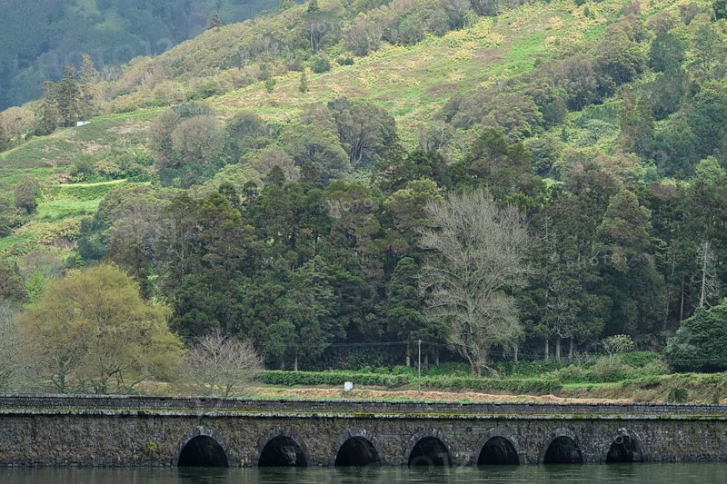 Bridge between the lakes Lagoa Azul and Lagoa Verde, Sete Cidades, SÃ£o Miguel, Azores, Portugal