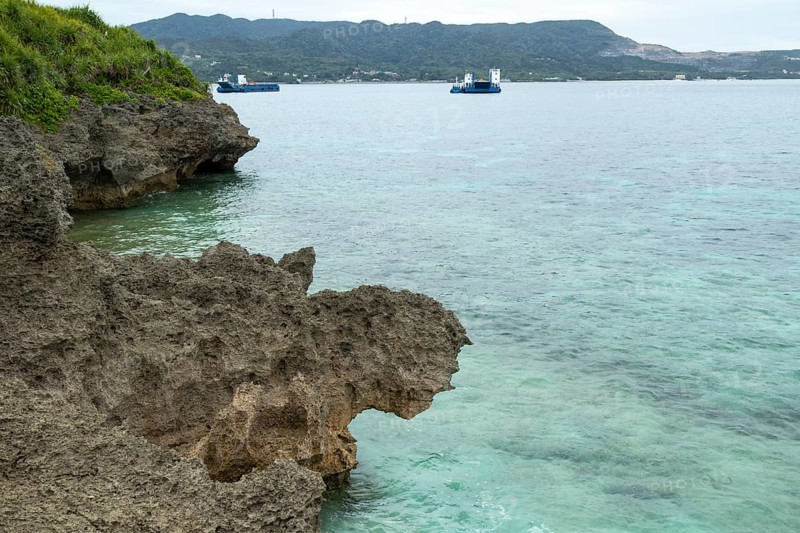 Sesoko's tail, rock formation, rugged cliffs of volcanic rock at the southern tip of Sesoko-jima, Sesoko Island, Motobu, Kunigami District, Okinawa, Japan