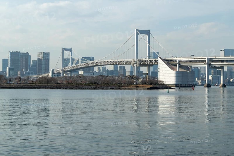 Landmark, Architecture, View of the Rainbow Brigde over Tokyo Bay, Odaiba, Minato City, Tokyo, Japan