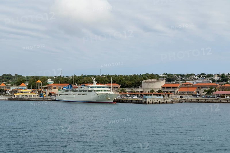 Ferry of the shipping company Marix Line in the harbour of Ie-jima, Ie Island, Motobu, Kunigami District, Okinawa, Japan