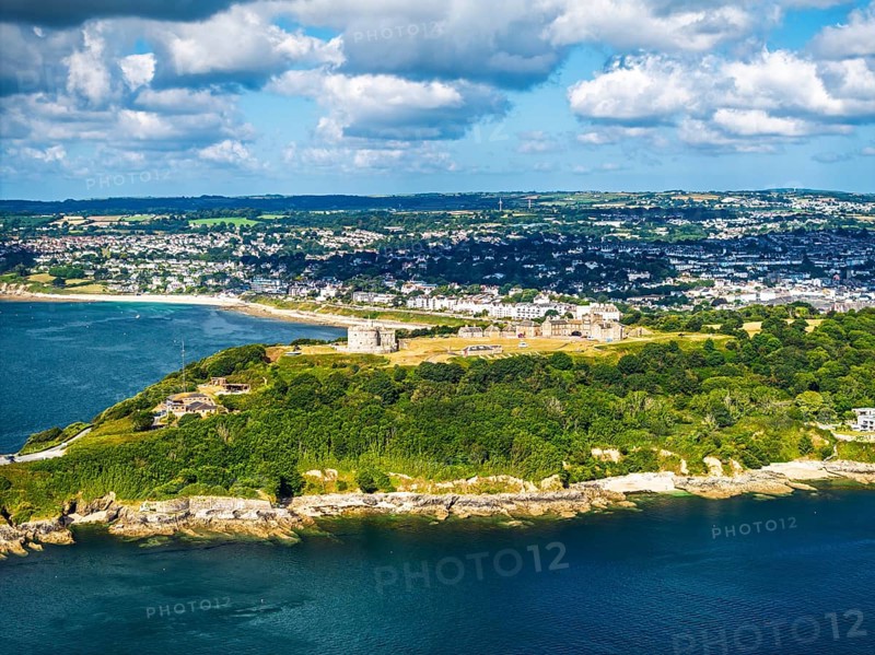 Pendennis Castle and Pendennis Point from a drone, Falmouth, Cornwall, UK