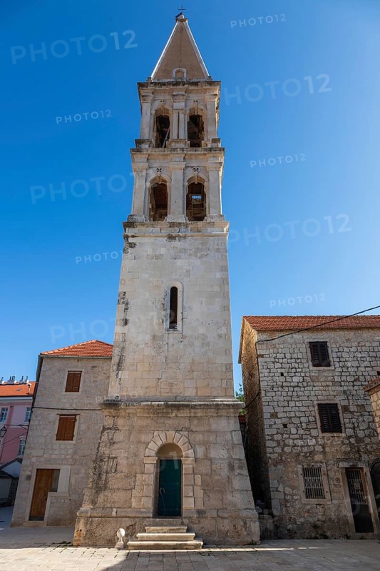 Bell tower, Church of St Stephen, Starigrad, Island of Hvar, Dalmatia, Croatia