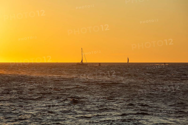 Sunset over the sea, sailing ship, near Starigrad, Dalmatia, Croatia