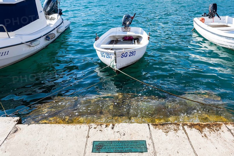 Plaque commemorating the visit of Emperor Franz Josef, harbour of Starigrad, Starigrad, island of Hvar, Dalmatia, Croatia